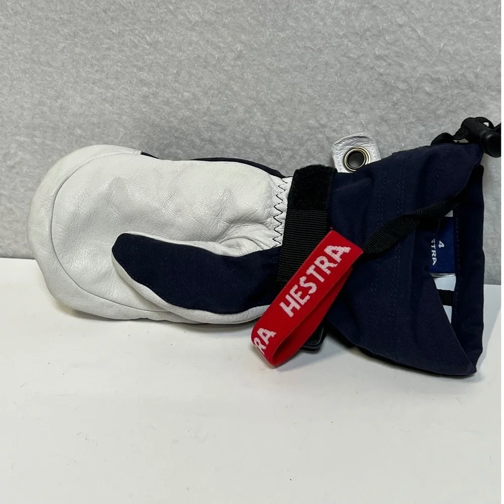 Hestra Size 4 Navy Blue Leather Palm GLoft Insulated Ski Singel Mittens ONLY ONE